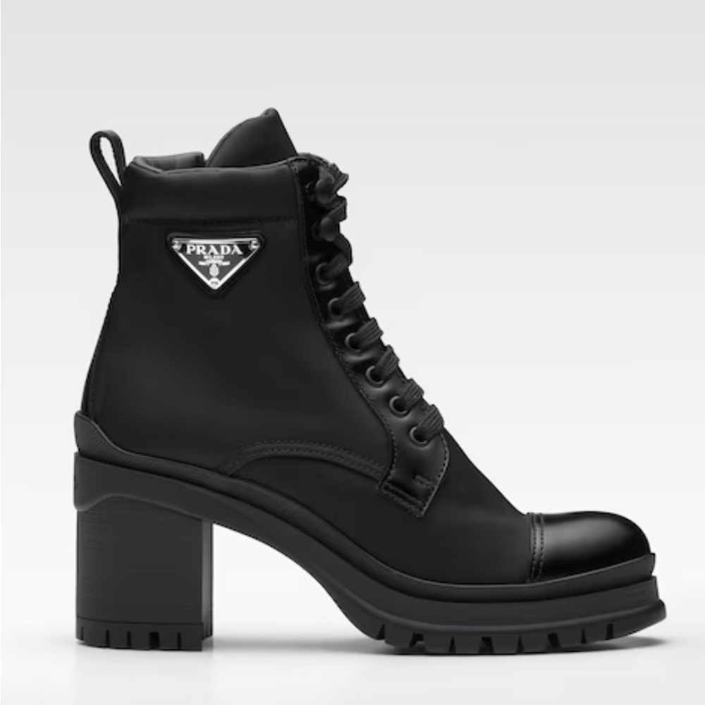 Prada Nylon & Leather Lace Up Boots